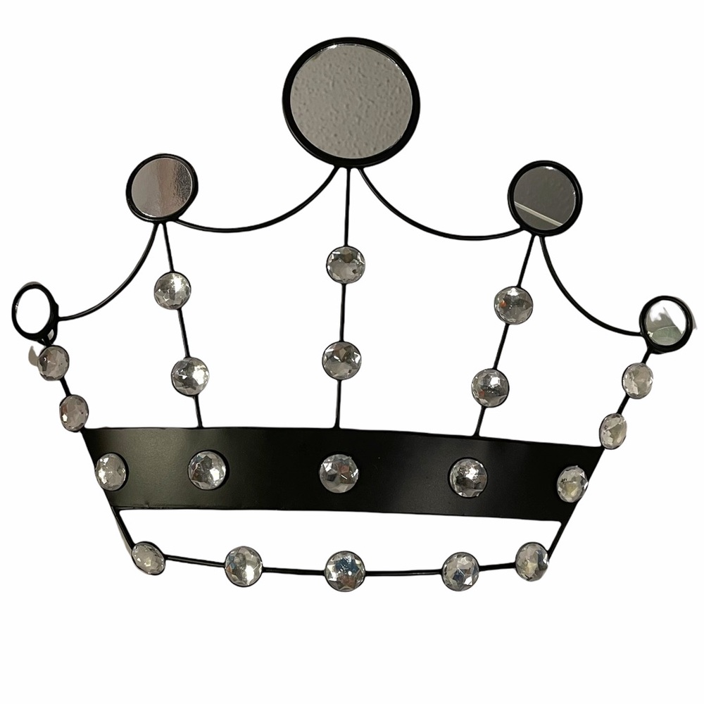 Black Iron Mirror and Crystal Princess Crown Wall Hanging Art Decor